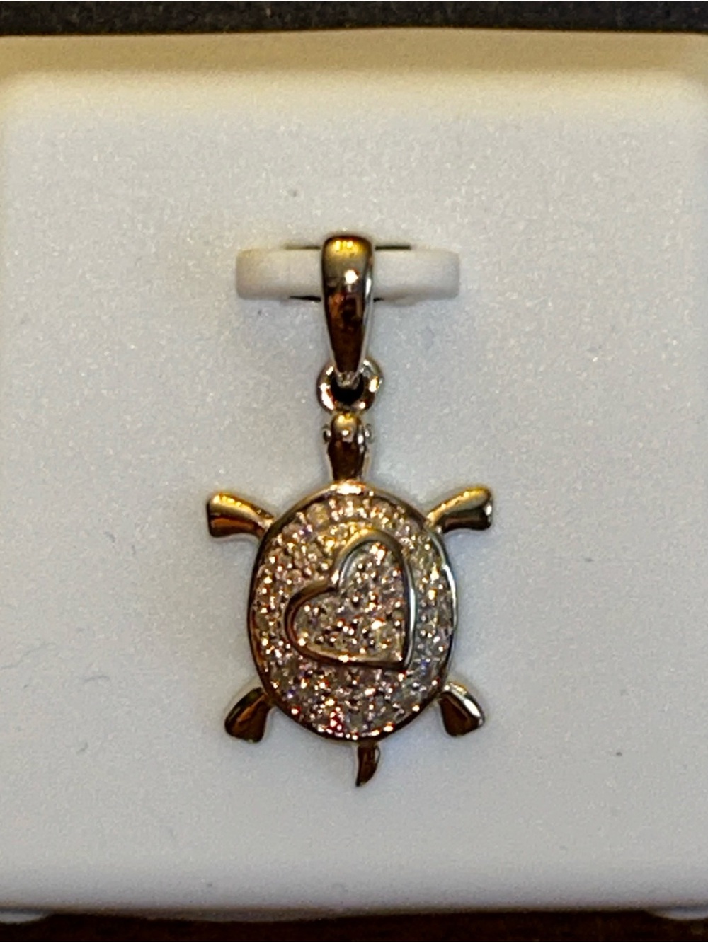 Moissanite 1.00CTW Turtle w/Heart Pendant in Rhodium Over 925 Sterling Silver